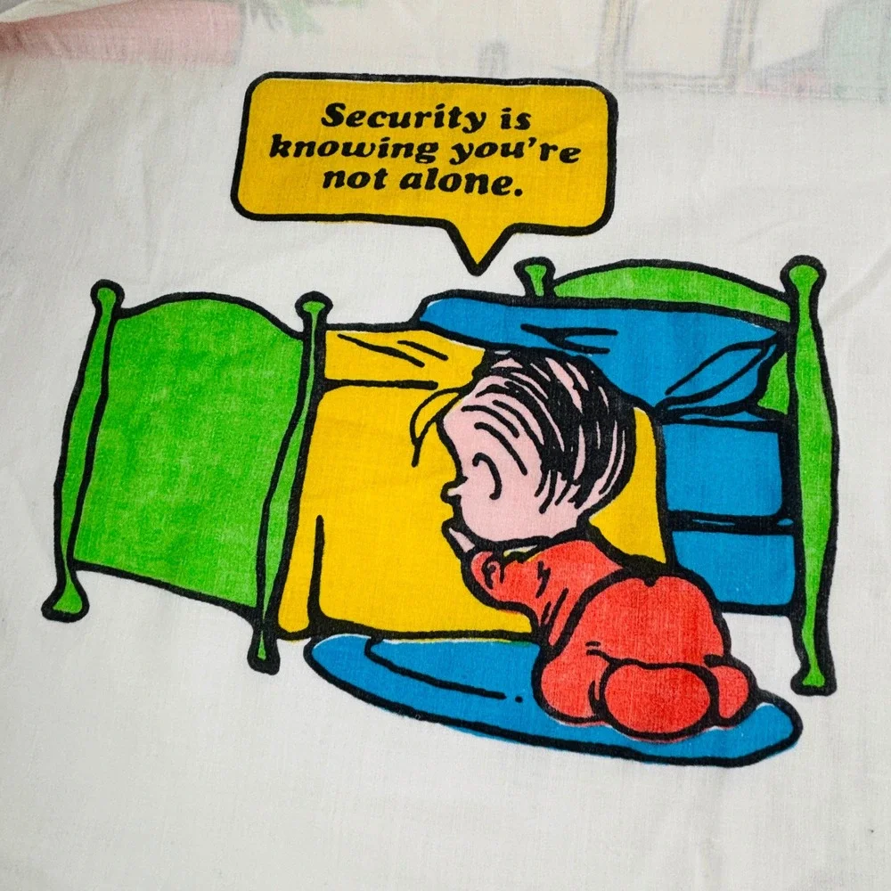 Vintage Peanuts Sleeping Quotes Twin Flat Sheet JCPenney 1971 Snoopy Charlie‎